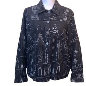 Laura Ashley Black Embroidered denim jacket, medium, cottagecore, artsy, prairie